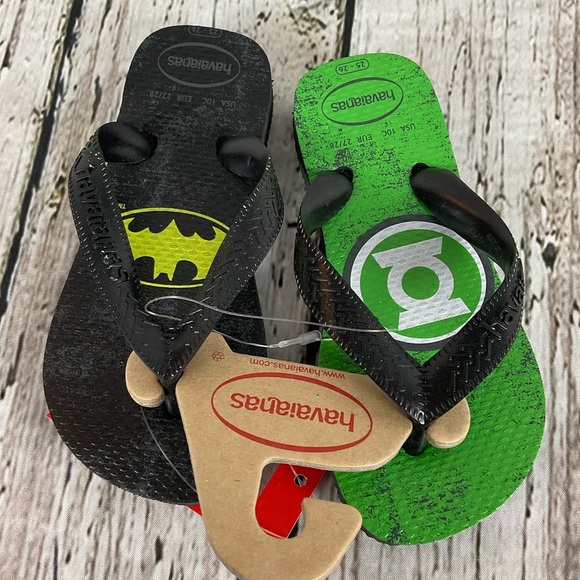 Havaianas DC Heroes Batman & Green Lantern Child Sz 10 Black & Green Flip Flops - Picture 2 of 3